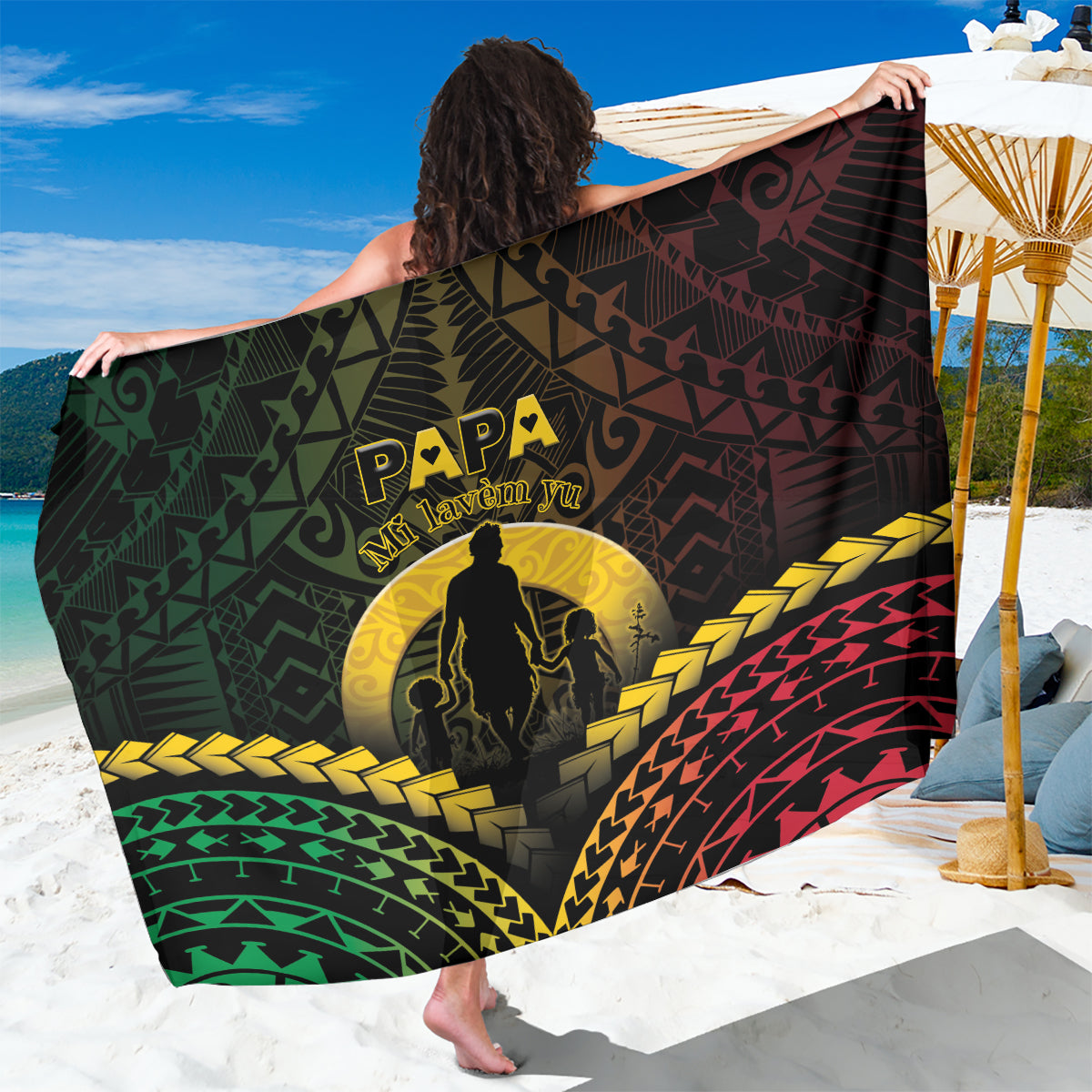 Vanuatu Happy Father's Day Sarong Mi Lavem Yu Papa Polynesian Tribal LT05 One Size 44 x 66 inches Reggae - Polynesian Pride