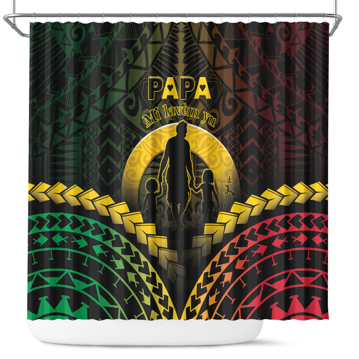 Vanuatu Happy Father's Day Shower Curtain Mi Lavem Yu Papa Polynesian Tribal