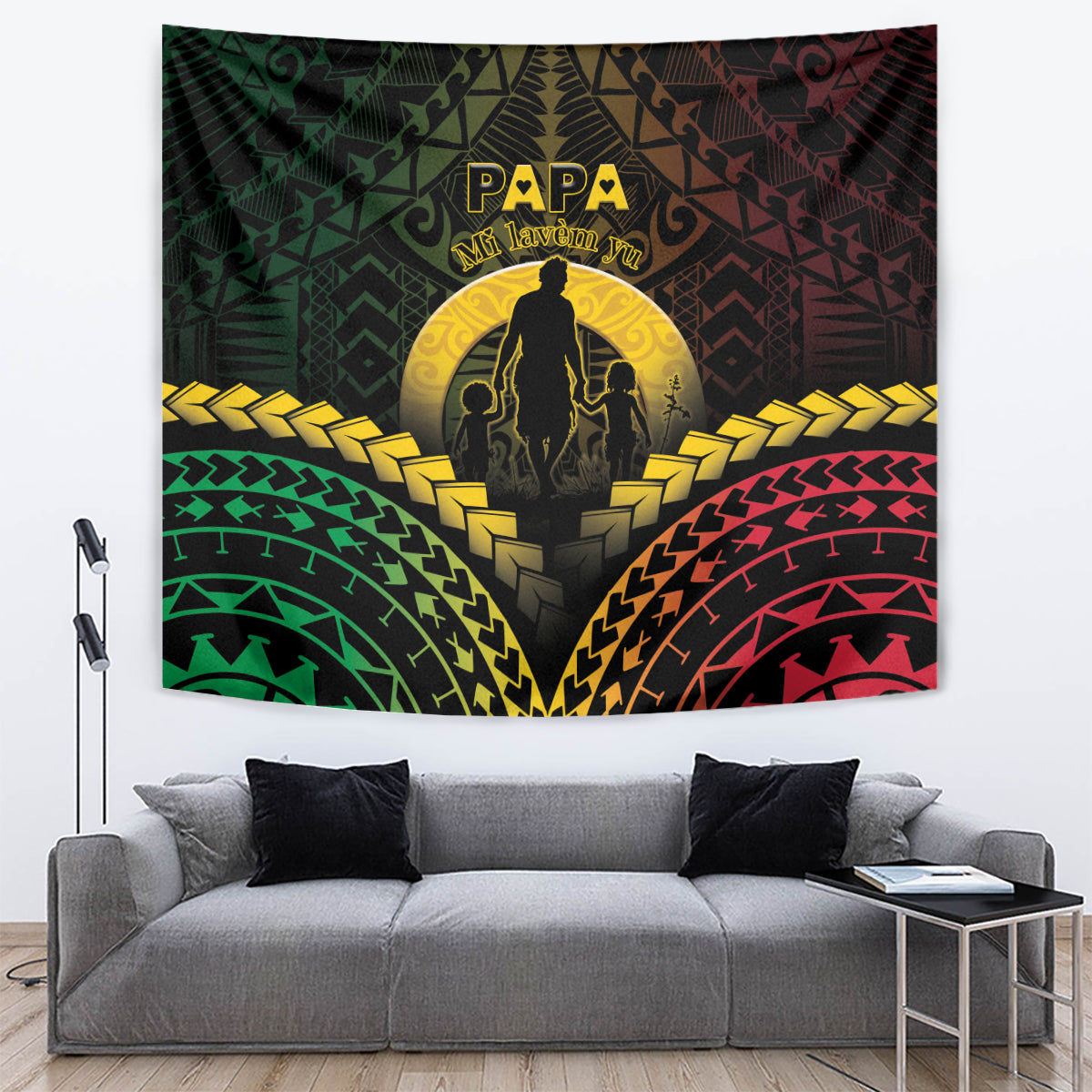 Vanuatu Happy Father's Day Tapestry Mi Lavem Yu Papa Polynesian Tribal LT05 Reggae - Polynesian Pride