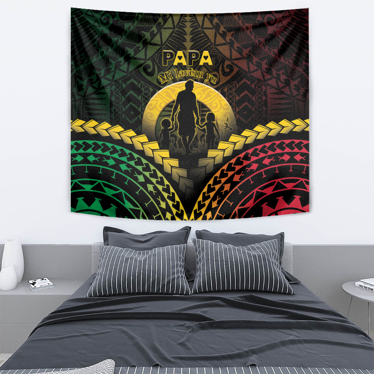 Vanuatu Happy Father's Day Tapestry Mi Lavem Yu Papa Polynesian Tribal LT05 - Polynesian Pride