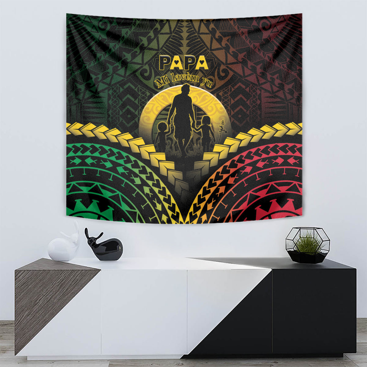 Vanuatu Happy Father's Day Tapestry Mi Lavem Yu Papa Polynesian Tribal LT05 - Polynesian Pride