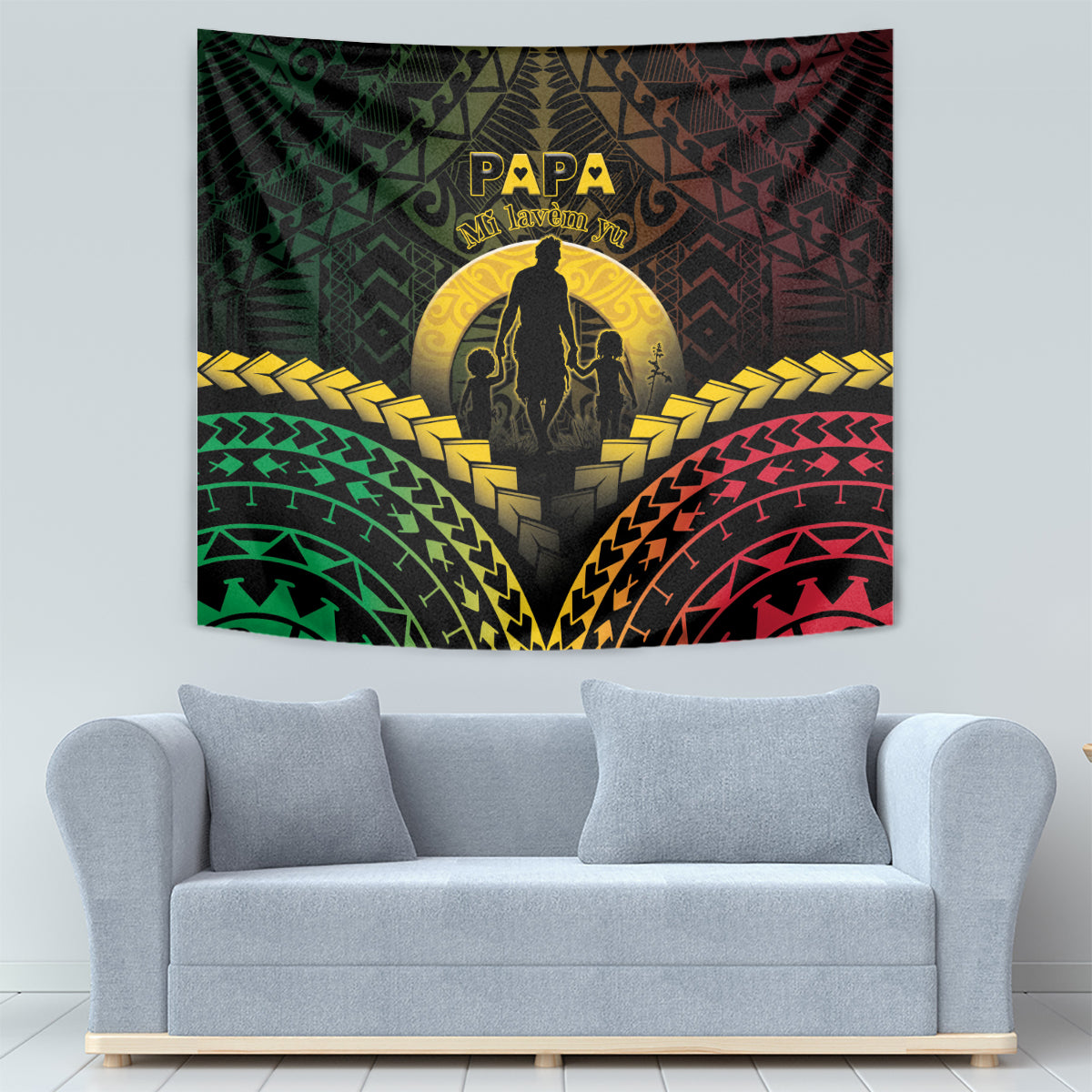 Vanuatu Happy Father's Day Tapestry Mi Lavem Yu Papa Polynesian Tribal LT05 - Polynesian Pride