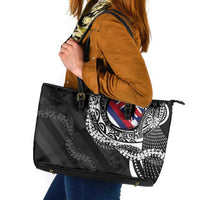 Hawaii Flag Day Leather Tote Bag Hawaiian Maile Lei LT05 Black - Polynesian Pride