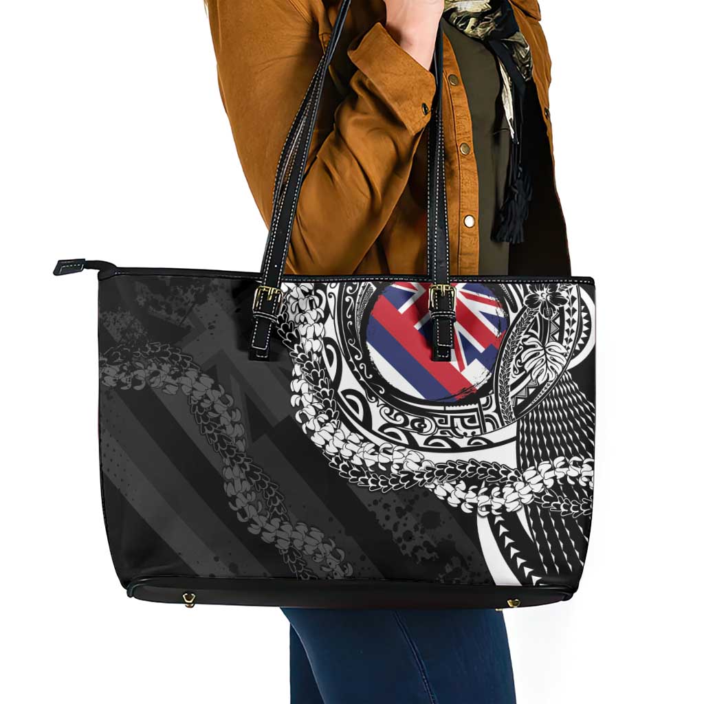 Hawaii Flag Day Leather Tote Bag Hawaiian Maile Lei LT05 - Polynesian Pride