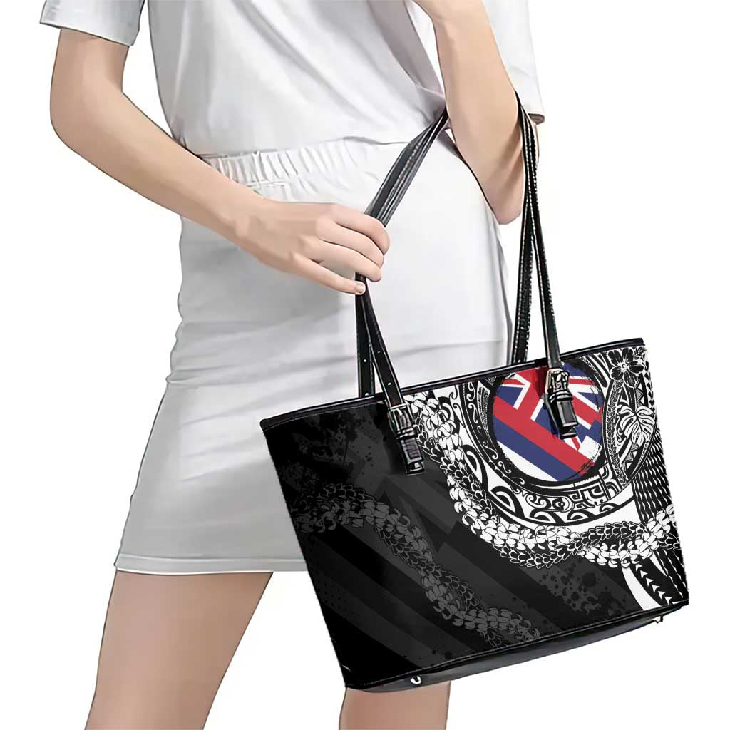 Hawaii Flag Day Leather Tote Bag Hawaiian Maile Lei LT05 - Polynesian Pride