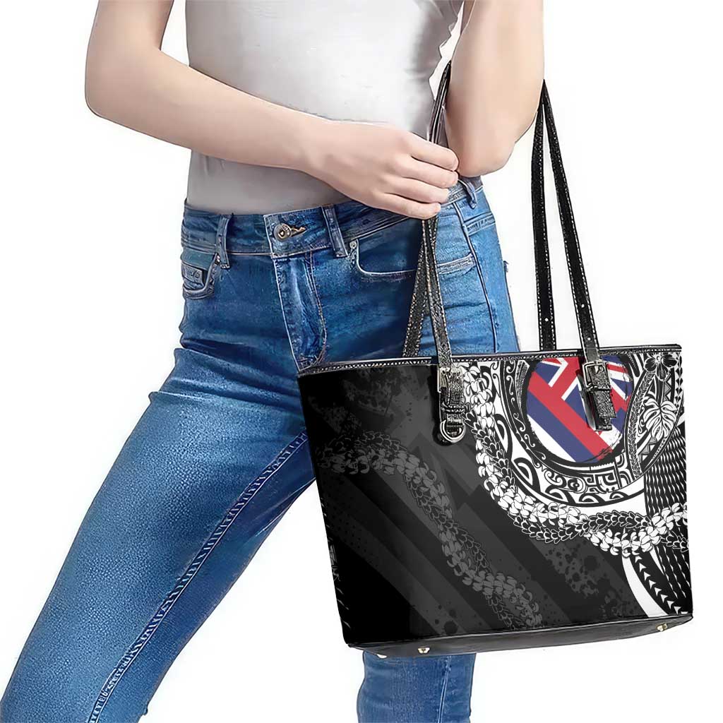 Hawaii Flag Day Leather Tote Bag Hawaiian Maile Lei LT05 - Polynesian Pride