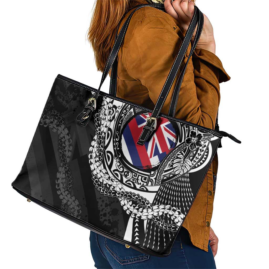 Hawaii Flag Day Leather Tote Bag Hawaiian Maile Lei LT05 - Polynesian Pride