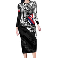Hawaii Flag Day Long Sleeve Bodycon Dress Hawaiian Maile Lei LT05 Long Dress Black - Polynesian Pride