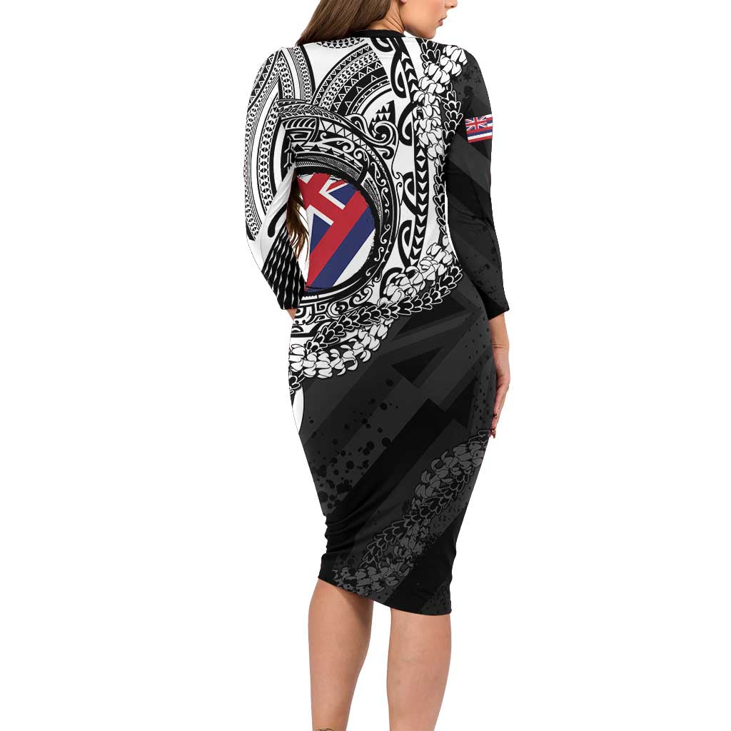 Hawaii Flag Day Long Sleeve Bodycon Dress Hawaiian Maile Lei LT05 - Polynesian Pride