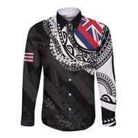 Hawaii Flag Day Long Sleeve Button Shirt Hawaiian Maile Lei LT05 Unisex Black - Polynesian Pride