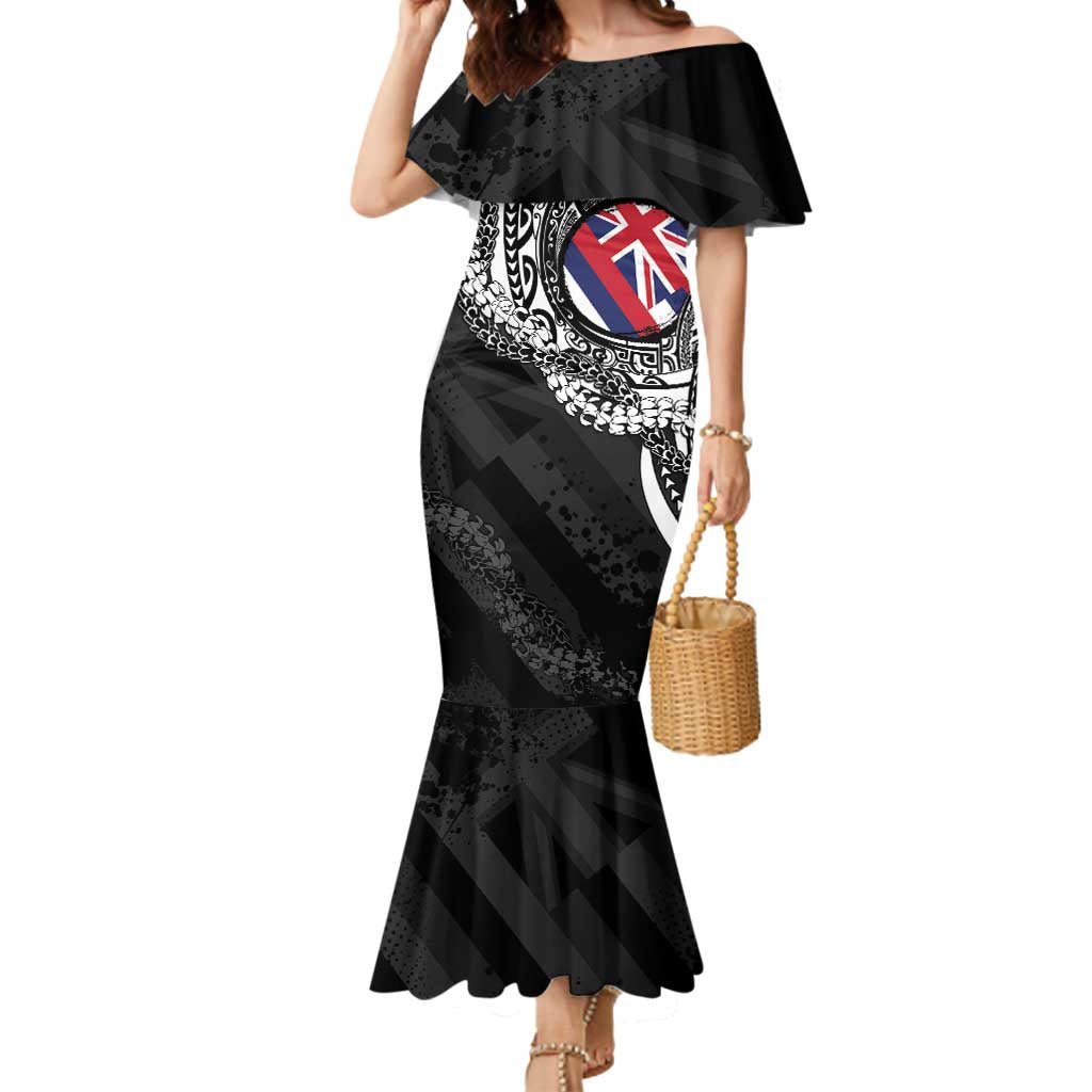 Hawaii Flag Day Mermaid Dress Hawaiian Maile Lei LT05 Women Black - Polynesian Pride