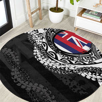 Hawaii Flag Day Round Carpet Hawaiian Maile Lei LT05 Black - Polynesian Pride