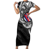 Hawaii Flag Day Short Sleeve Bodycon Dress Hawaiian Maile Lei LT05 Long Dress Black - Polynesian Pride
