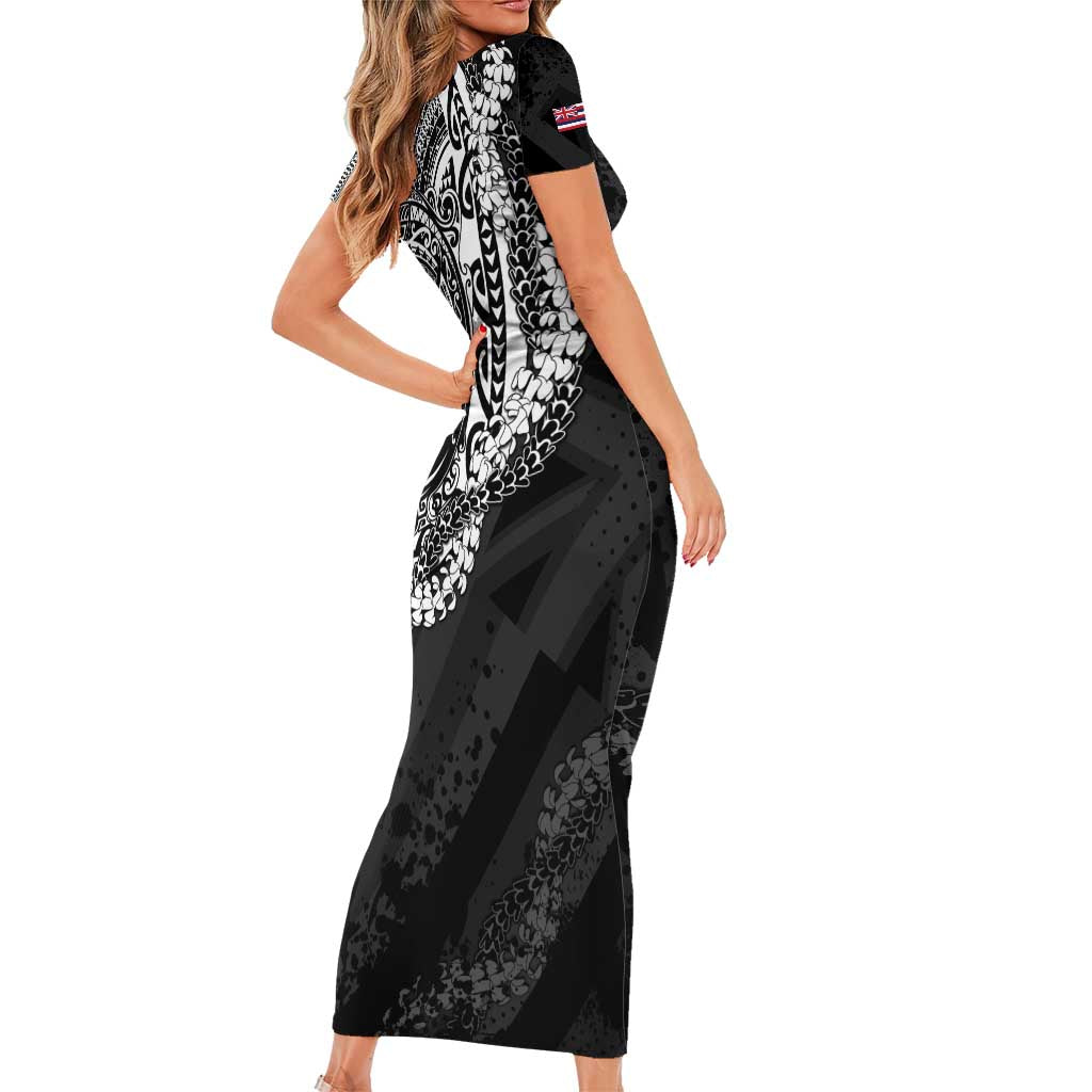 Hawaii Flag Day Short Sleeve Bodycon Dress Hawaiian Maile Lei LT05 - Polynesian Pride