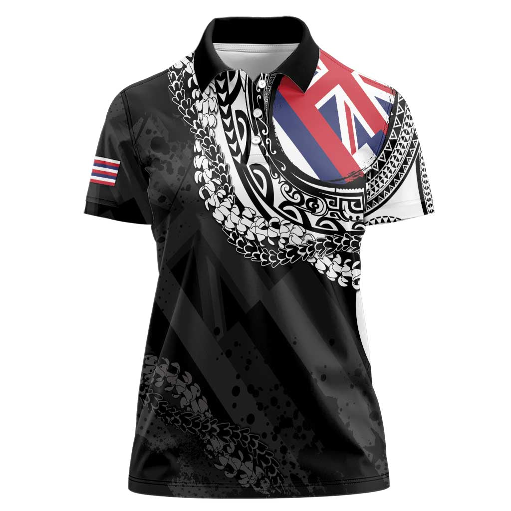 Hawaii Flag Day Women Polo Shirt Hawaiian Maile Lei LT05 Female Black - Polynesian Pride