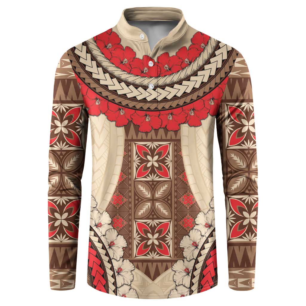 Samoa Language Week Button Sweatshirt Samoan Motif With Red Hibiscus LT05 Beige - Polynesian Pride