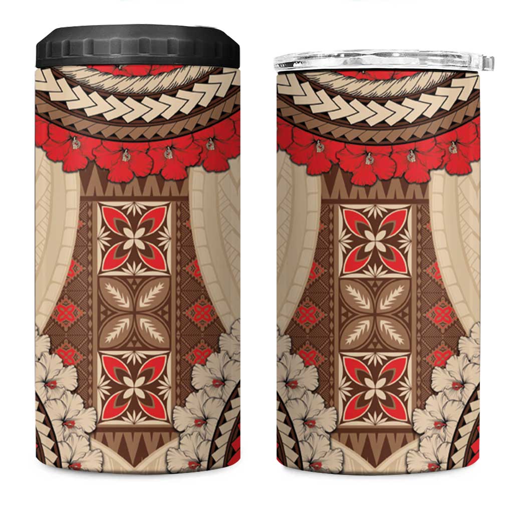 Samoa Language Week 4 in 1 Can Cooler Tumbler Samoan Motif With Red Hibiscus LT05 One Size: 16 oz Beige - Polynesian Pride