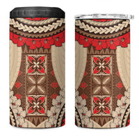 Samoa Language Week 4 in 1 Can Cooler Tumbler Samoan Motif With Red Hibiscus LT05 One Size: 16 oz Beige - Polynesian Pride