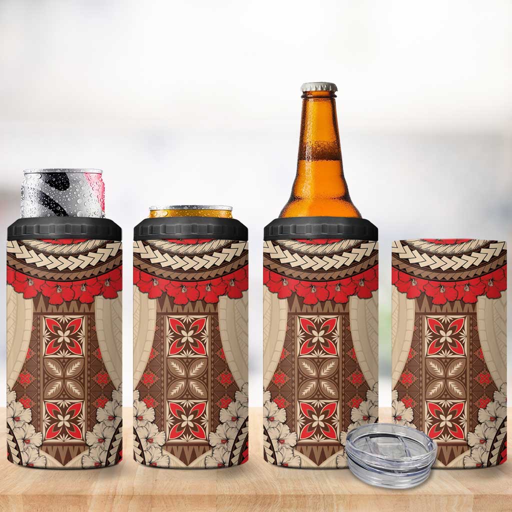 Samoa Language Week 4 in 1 Can Cooler Tumbler Samoan Motif With Red Hibiscus LT05 - Polynesian Pride