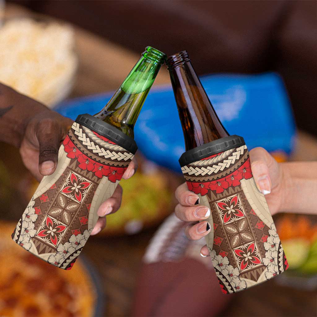 Samoa Language Week 4 in 1 Can Cooler Tumbler Samoan Motif With Red Hibiscus LT05 - Polynesian Pride