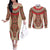 Samoa Language Week Couples Matching Off The Shoulder Long Sleeve Dress and Long Sleeve Button Shirt Samoan Motif With Red Hibiscus