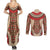 Samoa Language Week Couples Matching Summer Maxi Dress and Long Sleeve Button Shirt Samoan Motif With Red Hibiscus