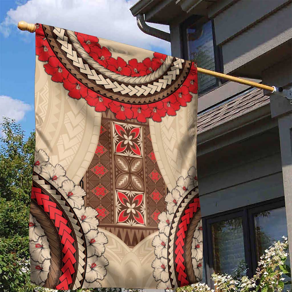 Samoa Language Week Garden Flag Samoan Motif With Red Hibiscus LT05 - Polynesian Pride