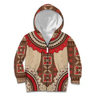 Samoa Language Week Kid Hoodie Samoan Motif With Red Hibiscus LT05 Zip Hoodie Beige - Polynesian Pride