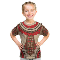 Samoa Language Week Kid T Shirt Samoan Motif With Red Hibiscus LT05 Beige - Polynesian Pride