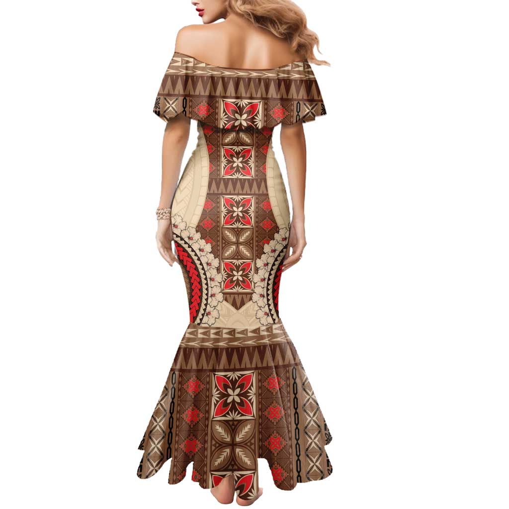 Samoa Language Week Mermaid Dress Samoan Motif With Red Hibiscus LT05 - Polynesian Pride