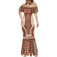 Samoa Language Week Mermaid Dress Samoan Motif With Red Hibiscus LT05 - Polynesian Pride