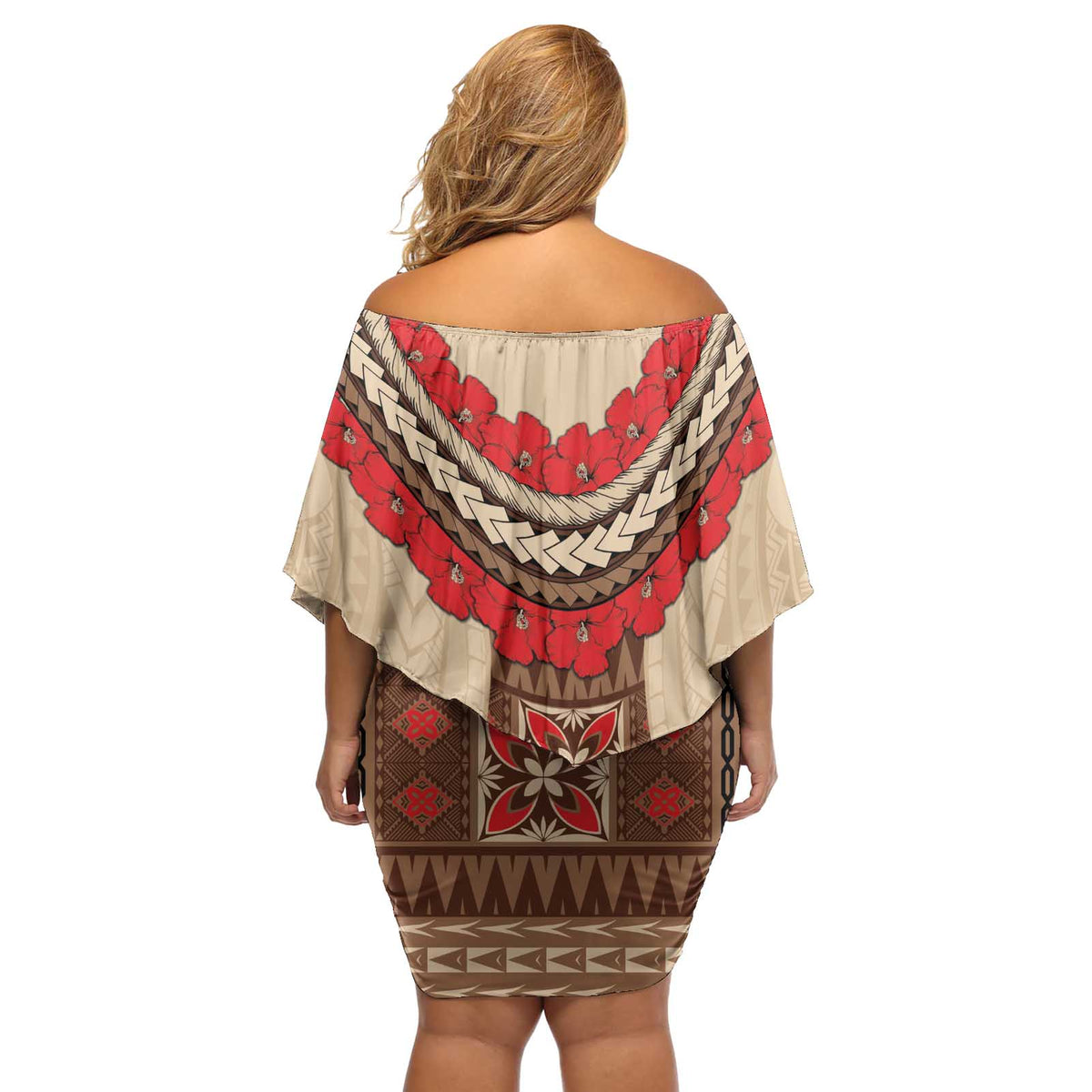 Samoa Language Week Off Shoulder Short Dress Samoan Motif With Red Hibiscus LT05 - Polynesian Pride