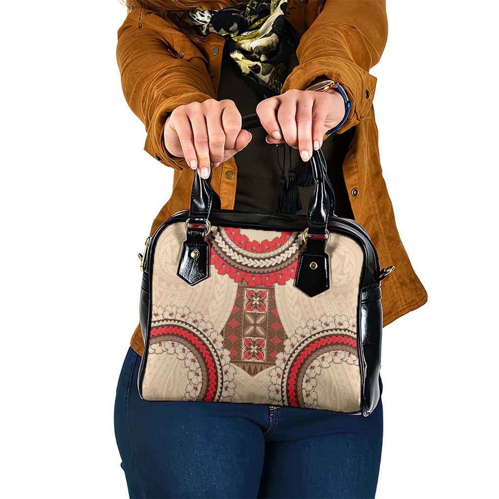 Samoa Language Week Shoulder Handbag Samoan Motif With Red Hibiscus LT05 One Size Beige - Polynesian Pride
