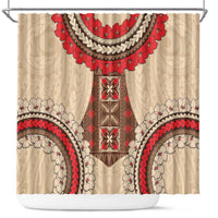 Samoa Language Week Shower Curtain Samoan Motif With Red Hibiscus LT05 Beige - Polynesian Pride