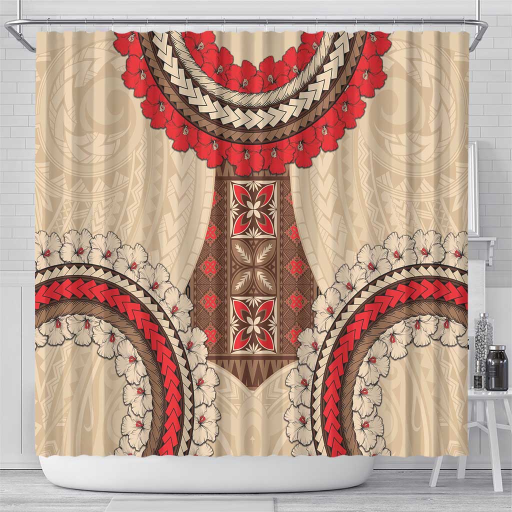 Samoa Language Week Shower Curtain Samoan Motif With Red Hibiscus LT05 - Polynesian Pride