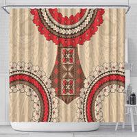 Samoa Language Week Shower Curtain Samoan Motif With Red Hibiscus LT05 - Polynesian Pride