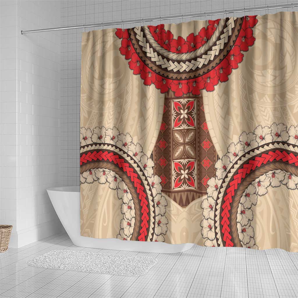 Samoa Language Week Shower Curtain Samoan Motif With Red Hibiscus LT05 - Polynesian Pride