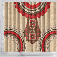 Samoa Language Week Shower Curtain Samoan Motif With Red Hibiscus LT05 - Polynesian Pride