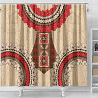 Samoa Language Week Shower Curtain Samoan Motif With Red Hibiscus LT05 - Polynesian Pride