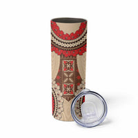Samoa Language Week Skinny Tumbler Samoan Motif With Red Hibiscus LT05 - Polynesian Pride
