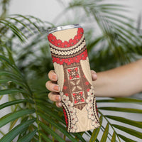 Samoa Language Week Skinny Tumbler Samoan Motif With Red Hibiscus LT05 - Polynesian Pride