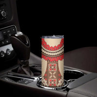 Samoa Language Week Skinny Tumbler Samoan Motif With Red Hibiscus LT05 - Polynesian Pride