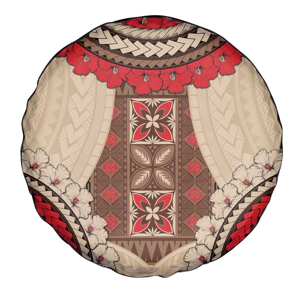 Samoa Language Week Spare Tire Cover Samoan Motif With Red Hibiscus LT05 - Polynesian Pride