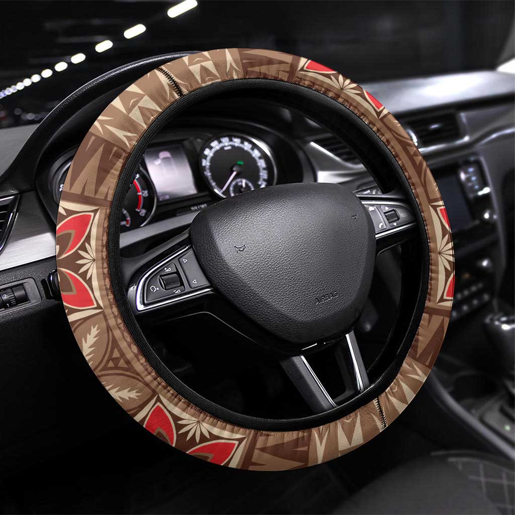 Samoa Language Week Steering Wheel Cover Samoan Motif With Red Hibiscus