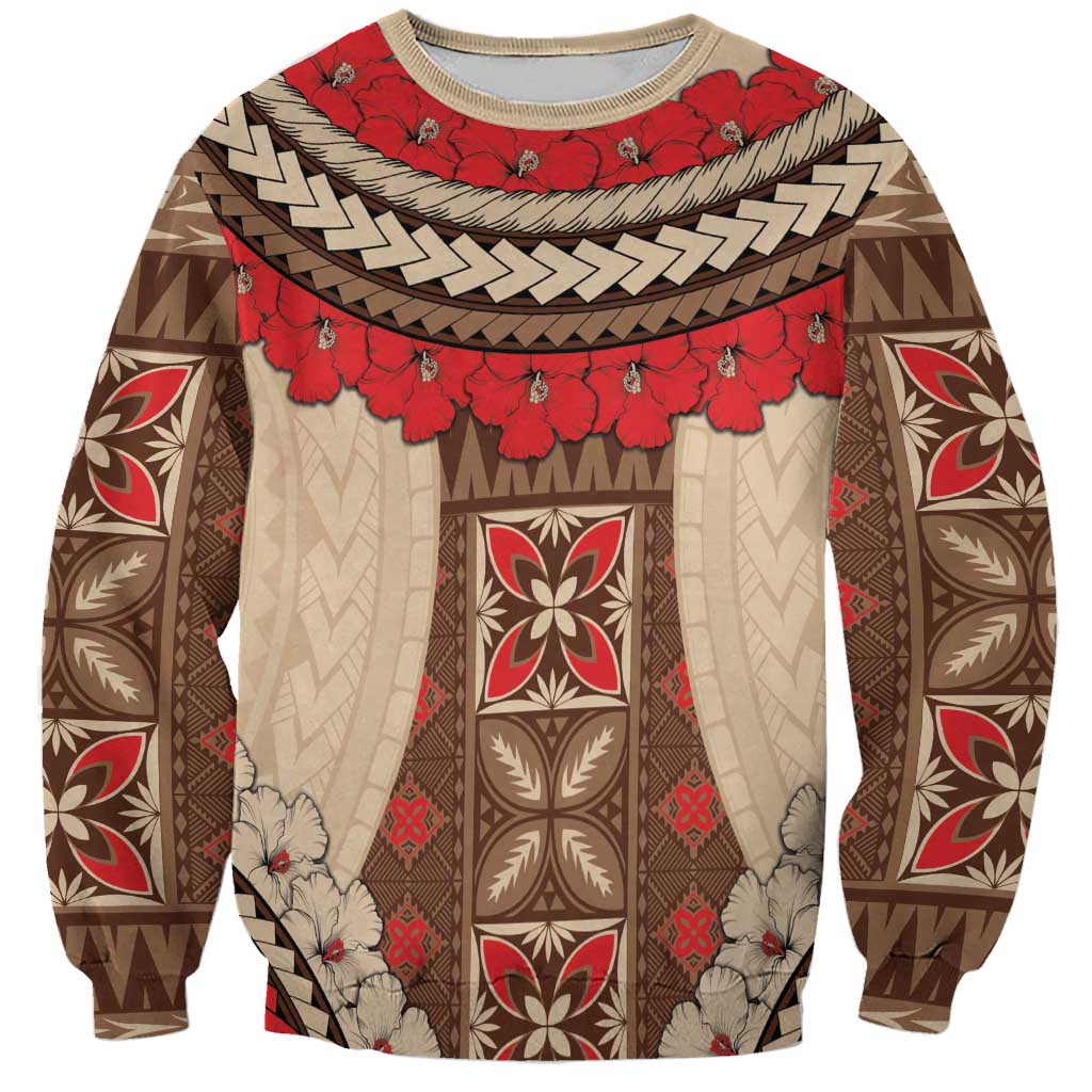 Samoa Language Week Sweatshirt Samoan Motif With Red Hibiscus LT05 Unisex Beige - Polynesian Pride