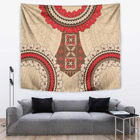 Samoa Language Week Tapestry Samoan Motif With Red Hibiscus LT05 Beige - Polynesian Pride