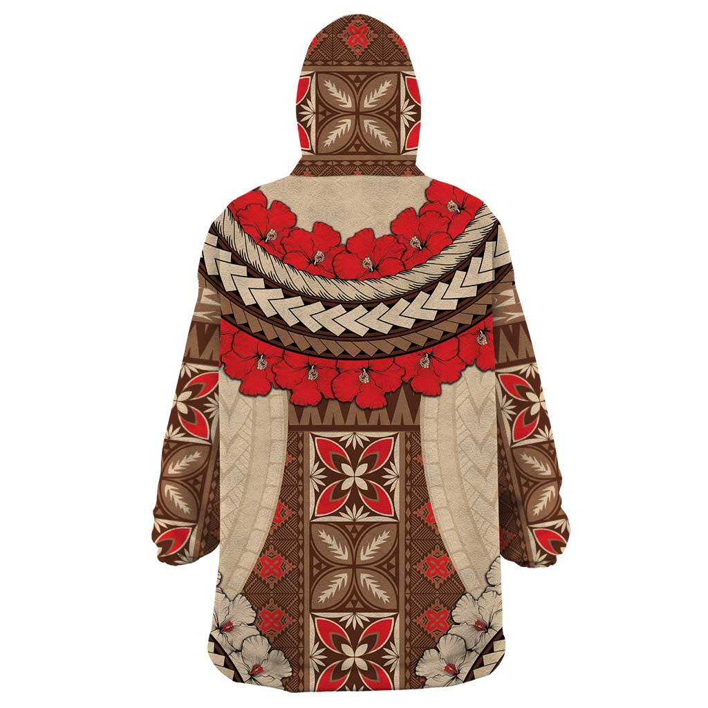 Samoa Language Week Wearable Blanket Hoodie Samoan Motif With Red Hibiscus LT05 - Polynesian Pride
