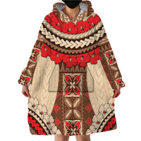 Samoa Language Week Wearable Blanket Hoodie Samoan Motif With Red Hibiscus LT05 - Polynesian Pride