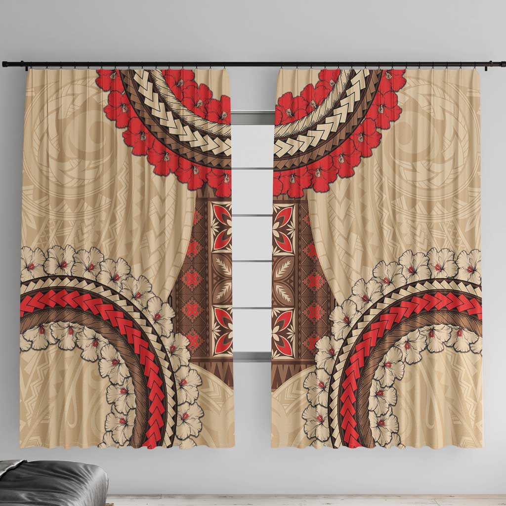 Samoa Language Week Window Curtain Samoan Motif With Red Hibiscus LT05 With Hooks Beige - Polynesian Pride