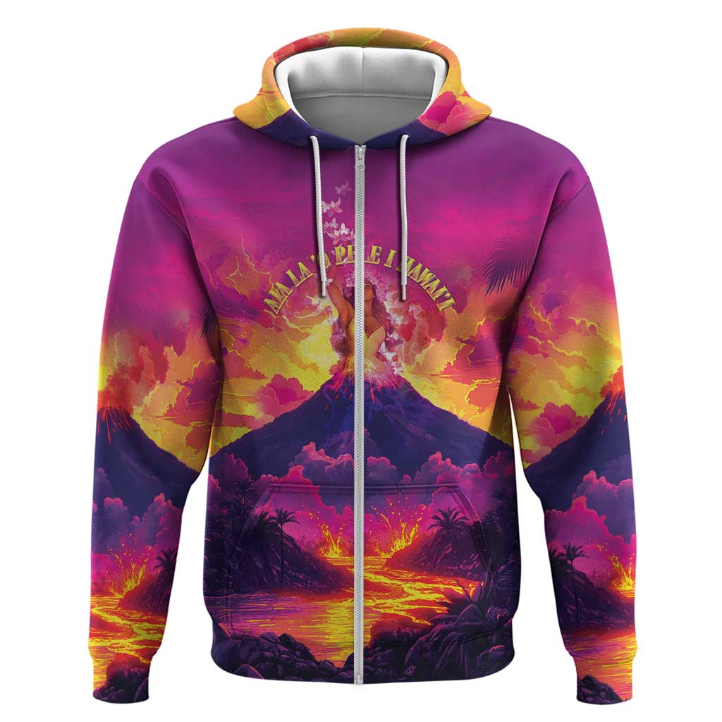 Hawaii Kilauea Volcano Hoodie There Is Pele Goddess Of The Volcano LT05 Zip Hoodie Purple - Polynesian Pride